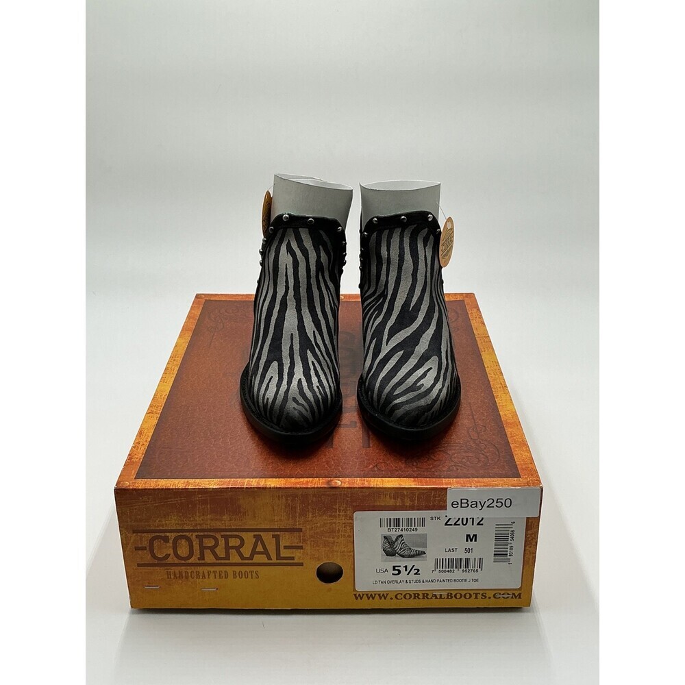 Corral Boots Womens 5.5 Gray Zebra Print Studded Block Heel Ankle Bootie ebay250 - Picture 2 of 6